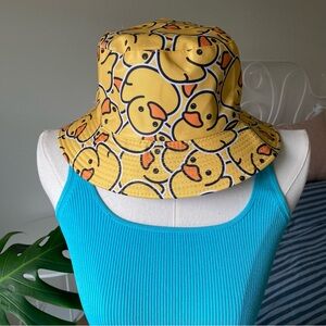 Yellow Black Rubber Ducky Print Bucket Hat
